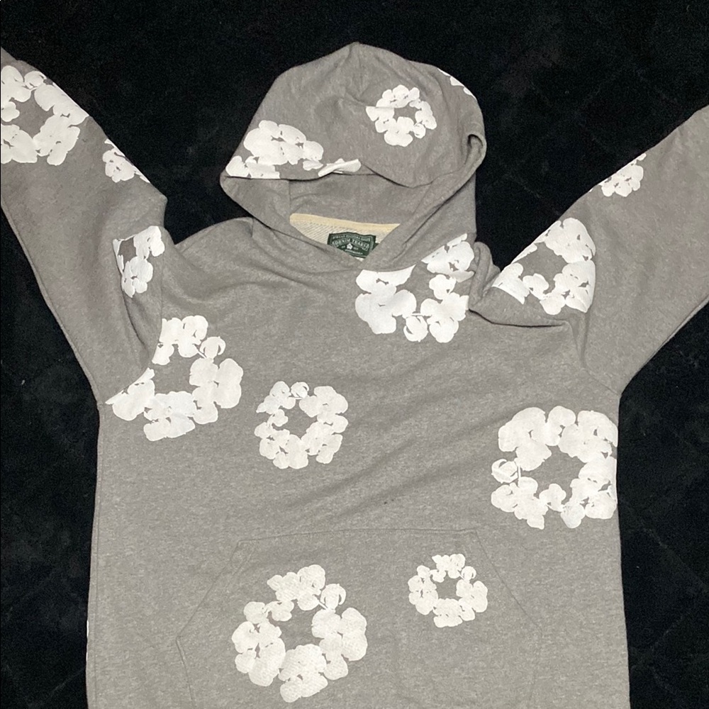 Gray and White Floral Pattern Sweater